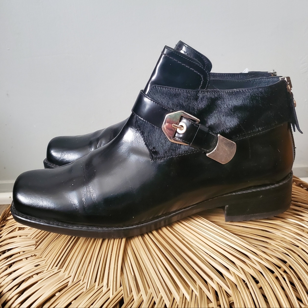 Stuart Weitzman | Negev Leather Buckle Strap Square Toe Ankle Boots Booties